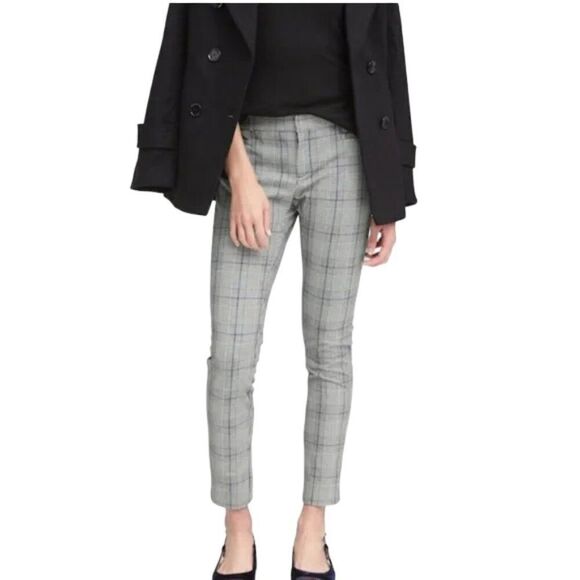 Banana Republic Sloan Skinny-Fit Plaid Ankle Pant Women's Gray Size 4 - Picture 1 of 5